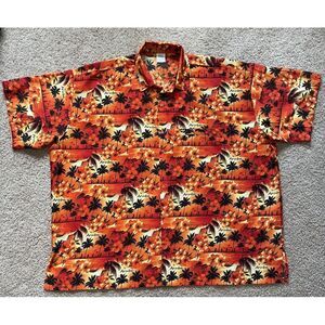 RIMA Hawaiian Button Up Down Shirt 100% Terivoile 3XL XXXL Bright Orange